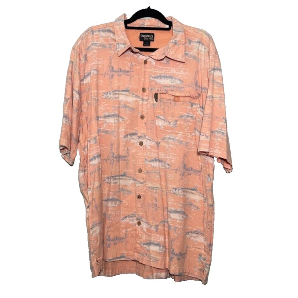 Guide Series Vented Shirt Mens 2XLT Lightweight AOP Fish Print Fishing Outdoor
